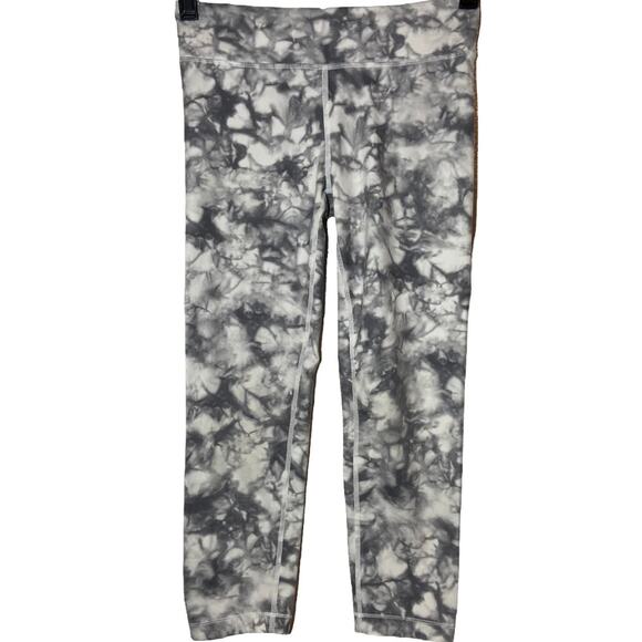 Athleta Girl Powervita Capri Leggings High Rise Cropped Gray White Tie Dye L/12 - Picture 2 of 5